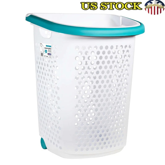 Rolling Laundry Hamper with Pop-up Handle Large Capacity Plastic Storage Basket Home College Tween Adult Use