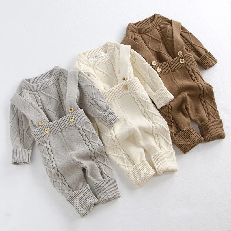 2025 Baby Autumn and Winter New Twist Knitted Overalls Set Boys and Girls Pullover Sweater Jumpsuit  Newborn Photography Romper