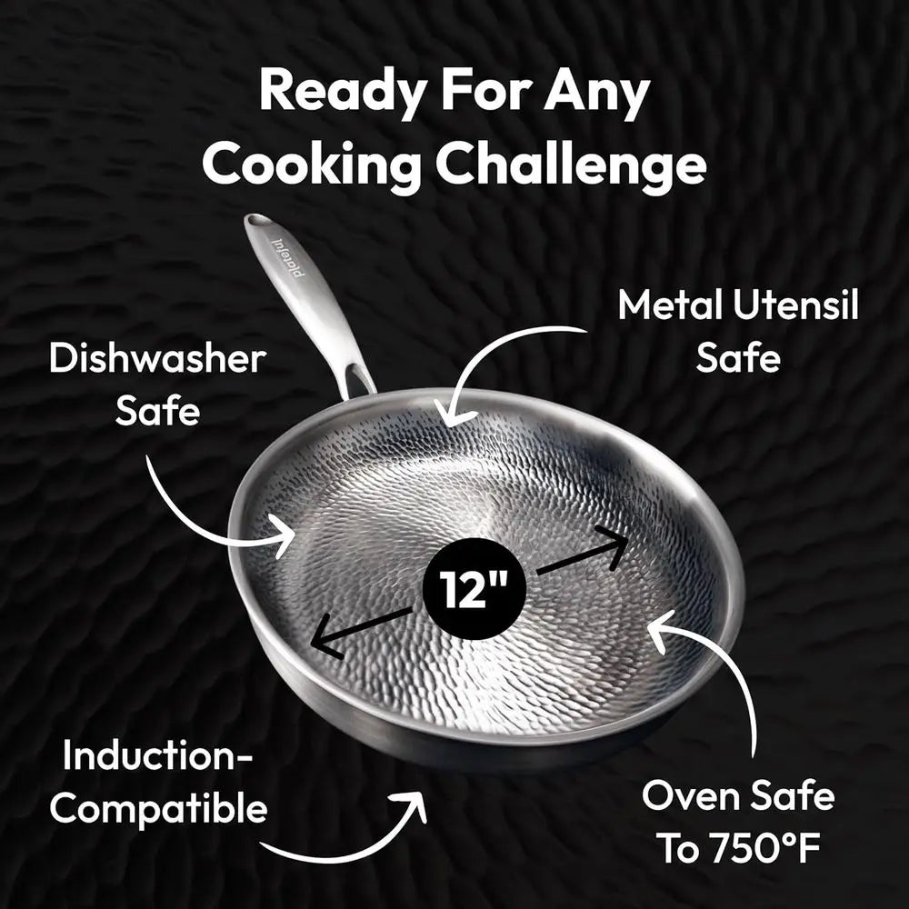 12 Titanium Non-Stick Frying Pan with Lid, Oven-Safe, Induction Compatible, Heat-Resistant Up to 750°F