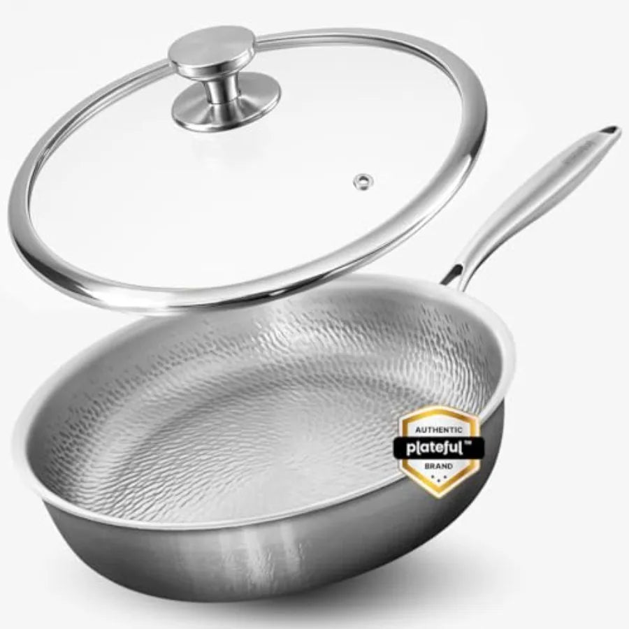 12 Titanium Pan for Cooking - Pure No Coating Non-Stick Titanium Cookware Hammered Frying Pan Safe for Oven and Induction Up to 750 degrees.