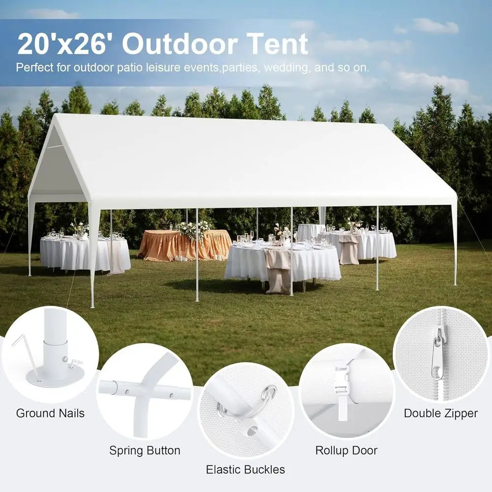 Heavy-Duty 20 x 26 Outdoor Carport Tent with Removable Walls for All-Season Protection and Portable Storage
