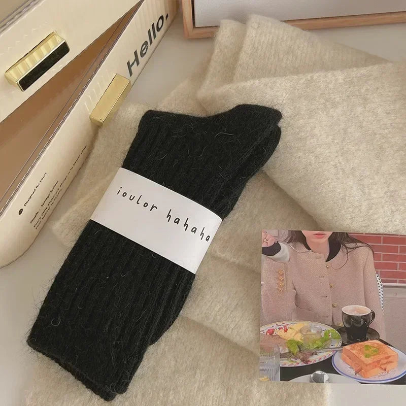 Winter Thick Warm Women's Cashmere Wool Socks Solid Color Long Thermal for Ladies
