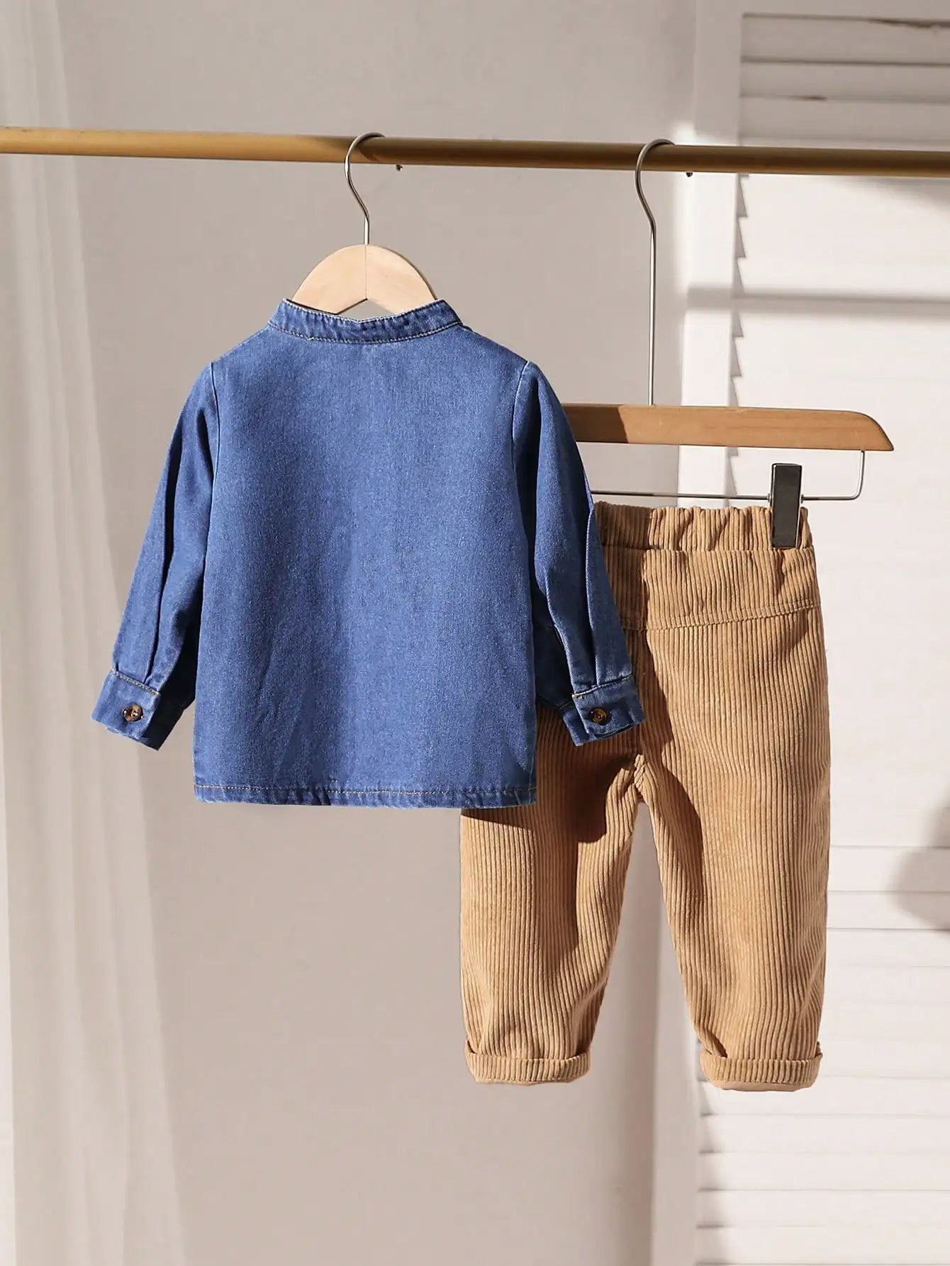 Spring And Autumn Baby Boy Denim Long-Sleeved Shirt + Long Pants Set Casual Comfortable Simple And Soft Set