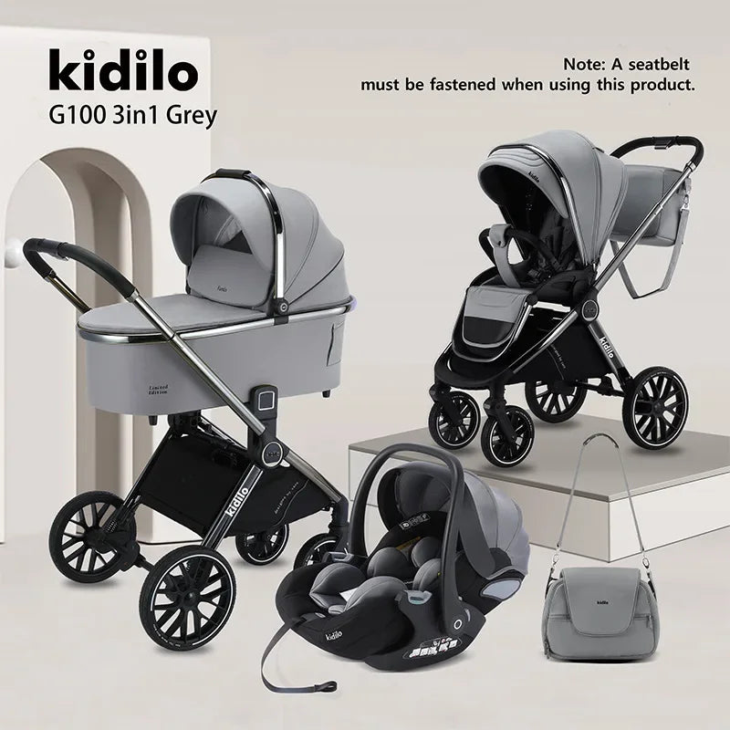 3IN1 High Landscape Baby Cart with Safety Seat, Bidirectional Baby Cart, One Button Folding, Comes with Mommy Bag