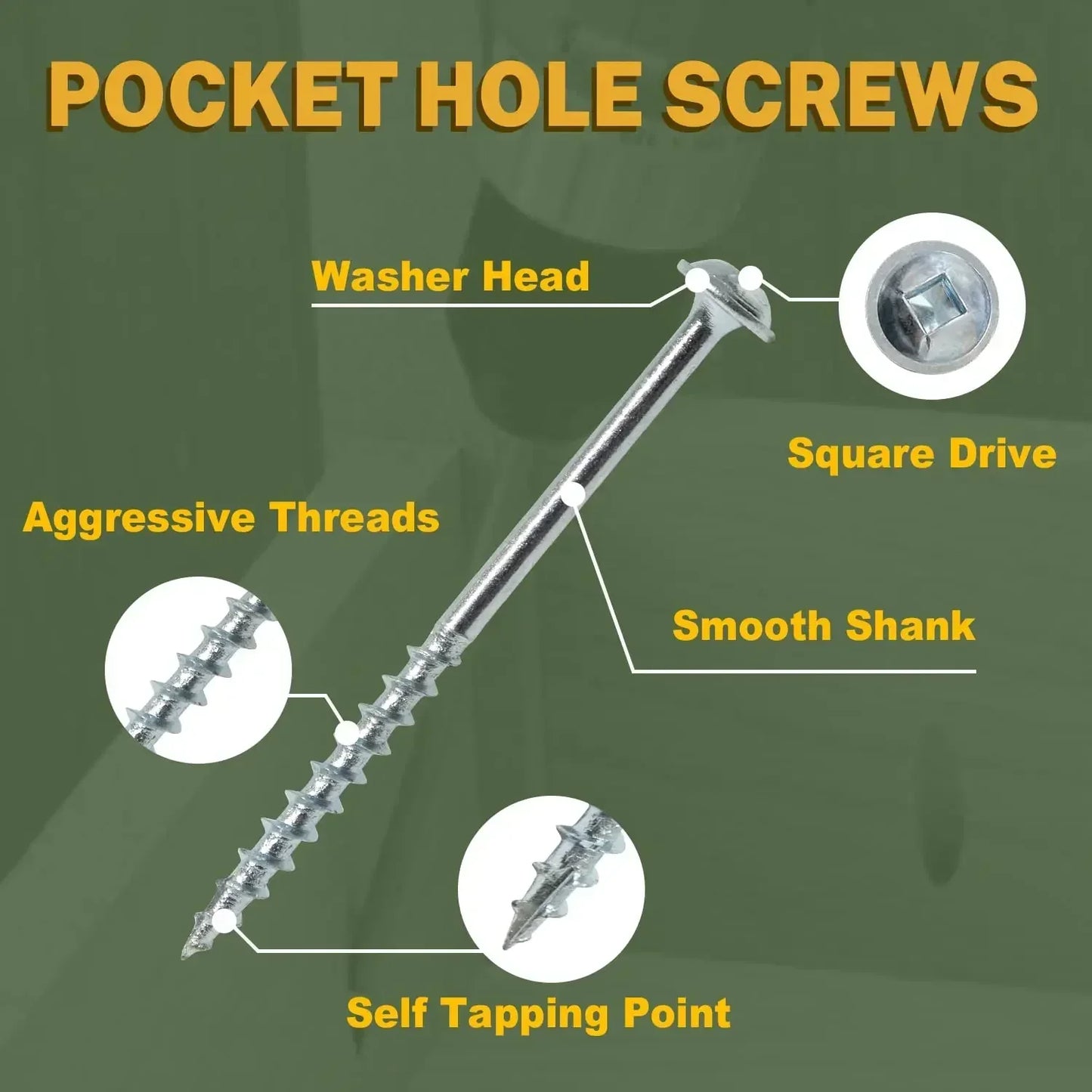 VKKM Galvanized Pocket Hole Screws #7 #8 1-1/4" 1-1/2" 200-300PCS w/ Free Drill Bits for Woodworking Tools