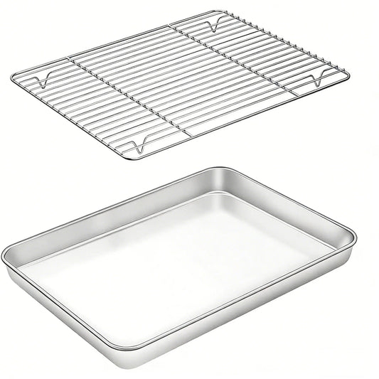 Stainless Steel Baking Sheet with Cooling Rack Set 12×16 Inch Oven/Dishwasher Safe for Baking Cooling Draining