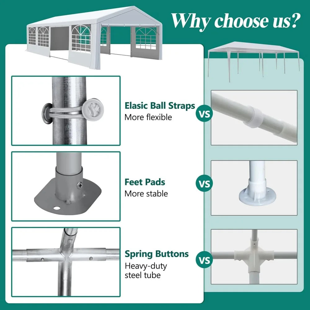 20' x 30' Canopy Party Tent & Carport - Heavy Duty Outdoor Wedding Gazebo with 4 Sand Bags, Event Shelter Canopy for Outdoor Eve