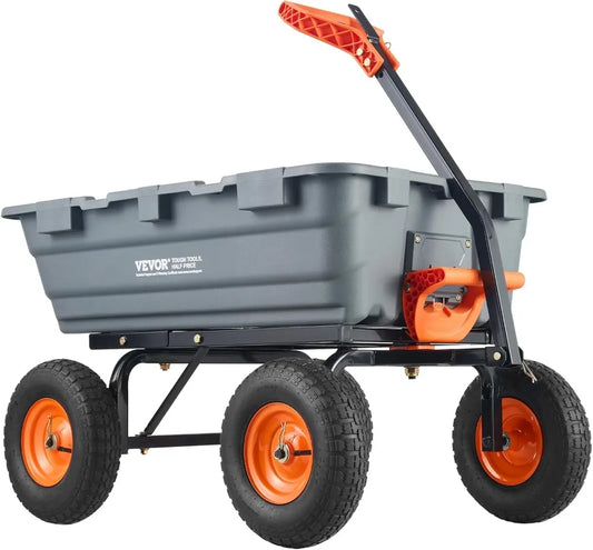 Heavy Duty 1200 lbs Garden Dump Cart with Convertible Handle and All Terrain Wheels for Lawn Mower Tractor