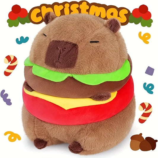 Hamburger Capybara Plush Toy - Stuffed Animal with Realistic Burger, Birthday Gifts for girls and boys Kids