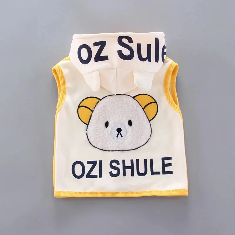 Autumn Winter Baby Girls Cute Bear Clothes Boys Thick Hooded Vest With Long Sleeve Top And Pants 3PCS Sets Kids Warm Tracksuits