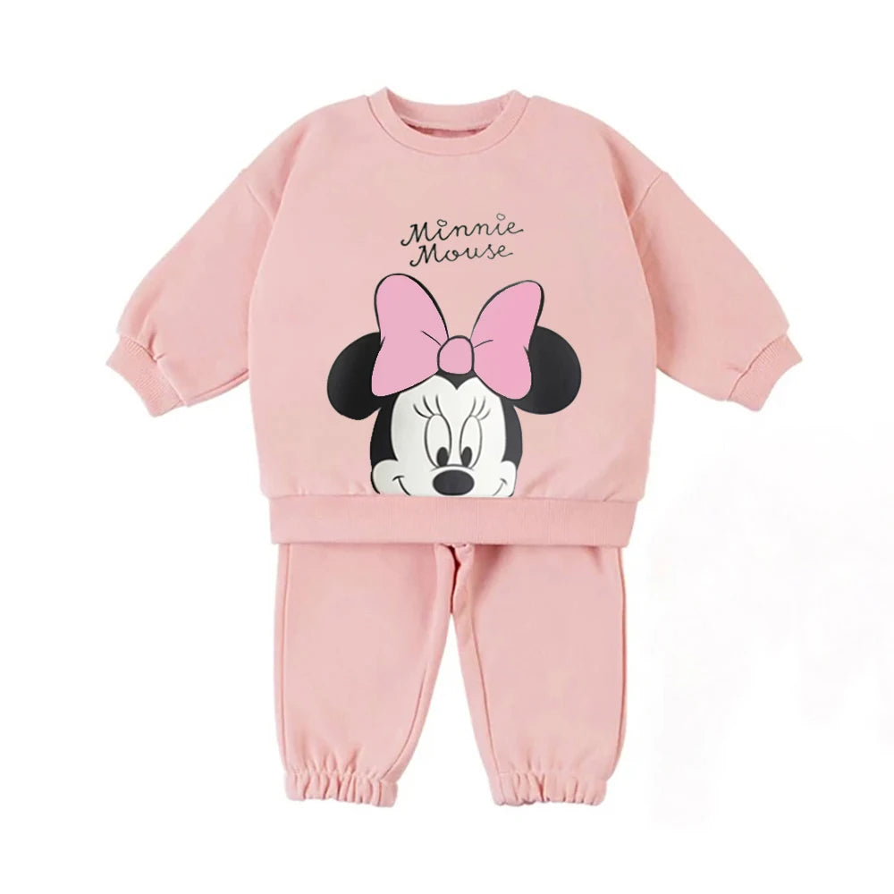 Warm Fleece Lined Baby Suit Cartoon Printed O-neck Sweatshirt + Pant 2Pcs Kids Boy / Girl Clothes