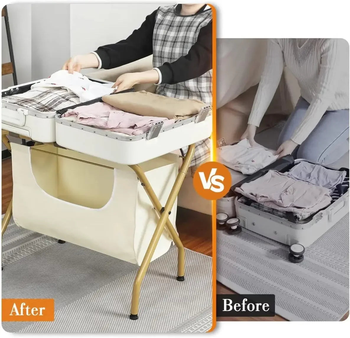 2 Pack Luggage Rack with Laundry Bag, Guest Room Folding Space Saving Suitcase Holder, Max 110LBS Baggage Shelf with Heavy