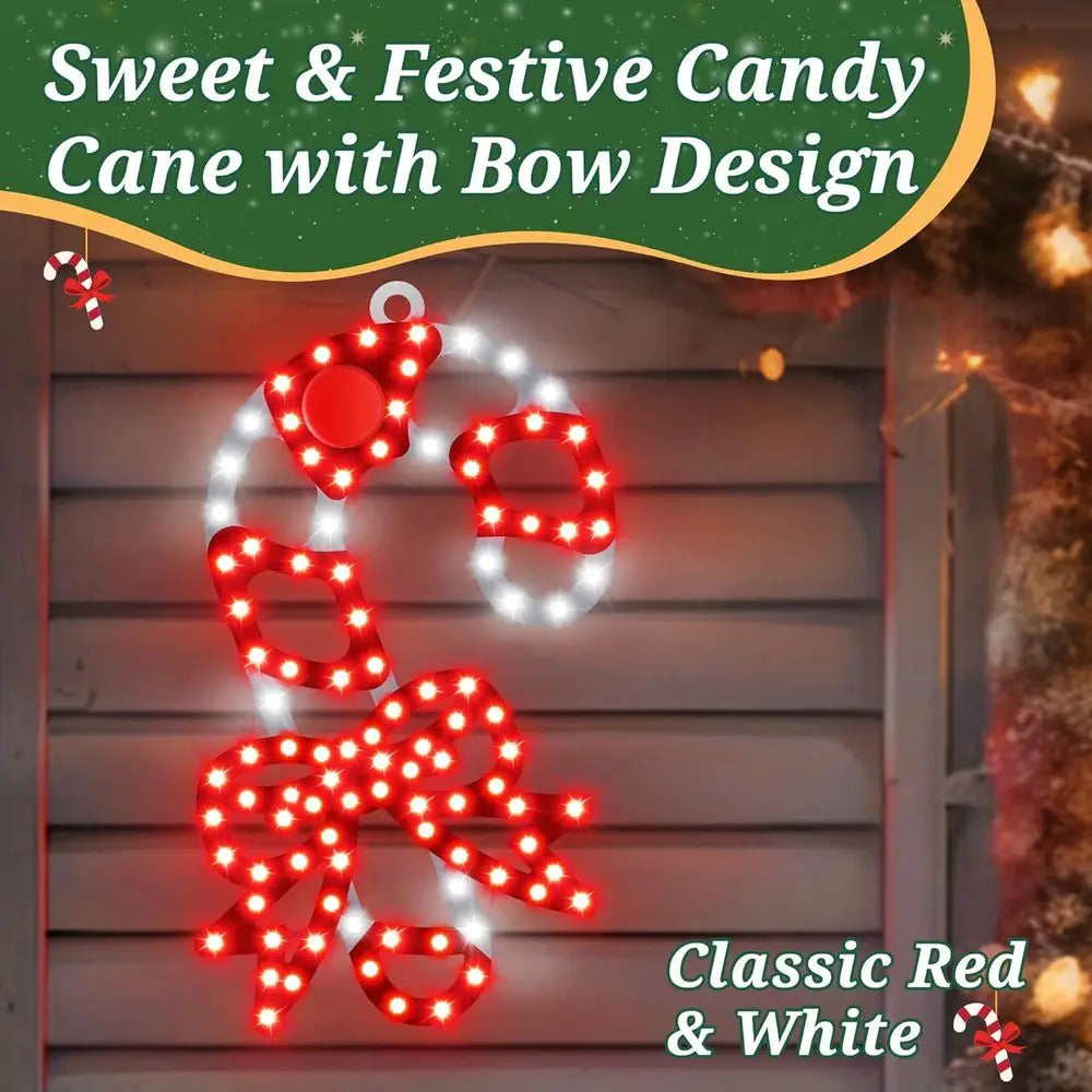 10 Inch 300 LED Waterproof Twinkling Candy Cane Window Decorations with Bows, Red and White for Outdoor Holiday Porches