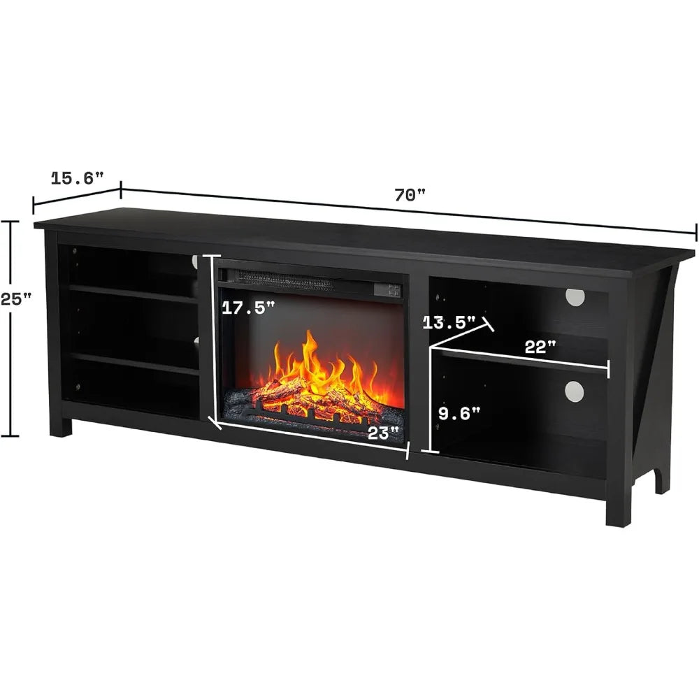 Fireplace TV Stand, Wood Texture Entertainment Center with 23'' Electric Fireplace, Farmhouse Entertainment Stand Media