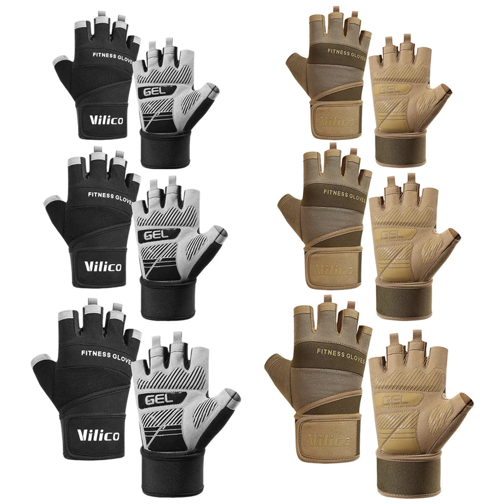 Half Finger Gym Gloves Anti-Slip Weightlifting Gloves Wear Resistant Fitness Gloves with Wrist Support for Full Palm Protection