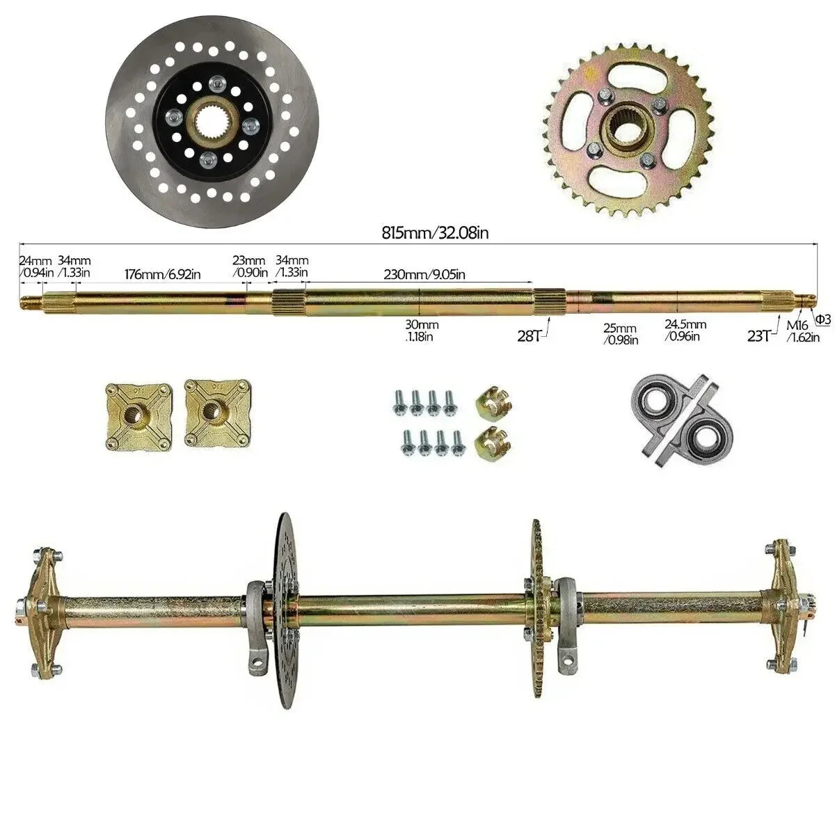 29" /32"/ 44" Go Kart Complete Rear Axle Assembly Kit, Wheel Hub for ATV Quad Bike Drift Trike Boat Buggy Motorcycle Accessories