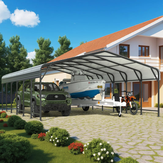 Polar Aurora 20 x 20/20 x 30/20 x 40 FT Metal Carport with Enhanced Base Outdoor Heavy Duty Garage Galvanized Car Shelter for Pickup