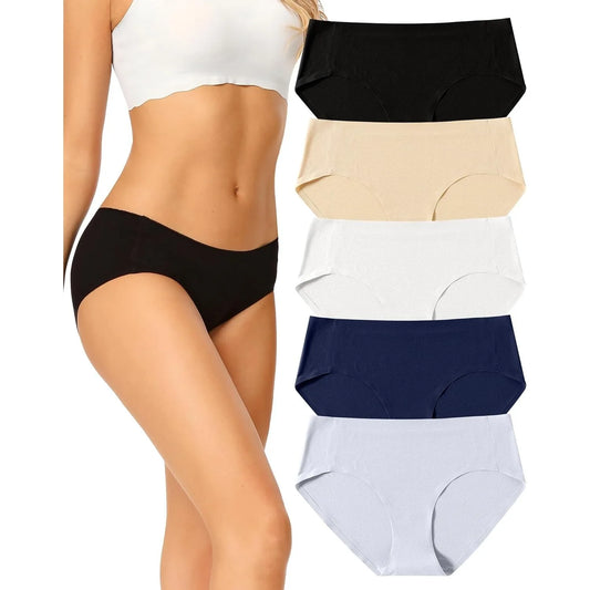 voenxe Women Seamless Hipster Underwear,Breathable Ladies Panties Bikini,No Show Briefs,Comfortable Undies for Women 5-Pack