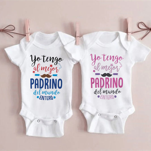 I Have The Best Godfather in The Entire World Spanish Print Baby Romper Funny Newborn Outfit Infant Short Sleeve Bodysuit Gift