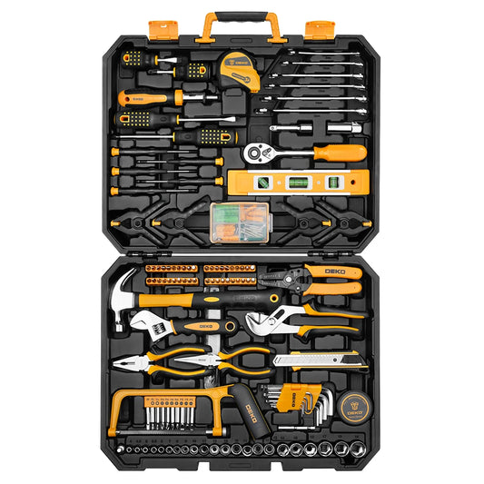 DEKO 228Pcs Socket Wrench Auto Repair Tool Combination Package Mixed Tool Set Hand Tool Kit with Plastic Toolbox Storage Case