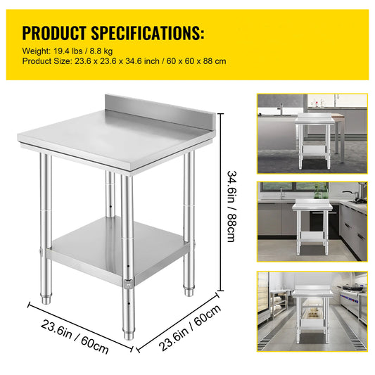 Stainless Steel Kitchen Work Bench Commercial Catering Table Worktable w/ Under-shelf 330 LBS 286 LBS for Restaurant Garage