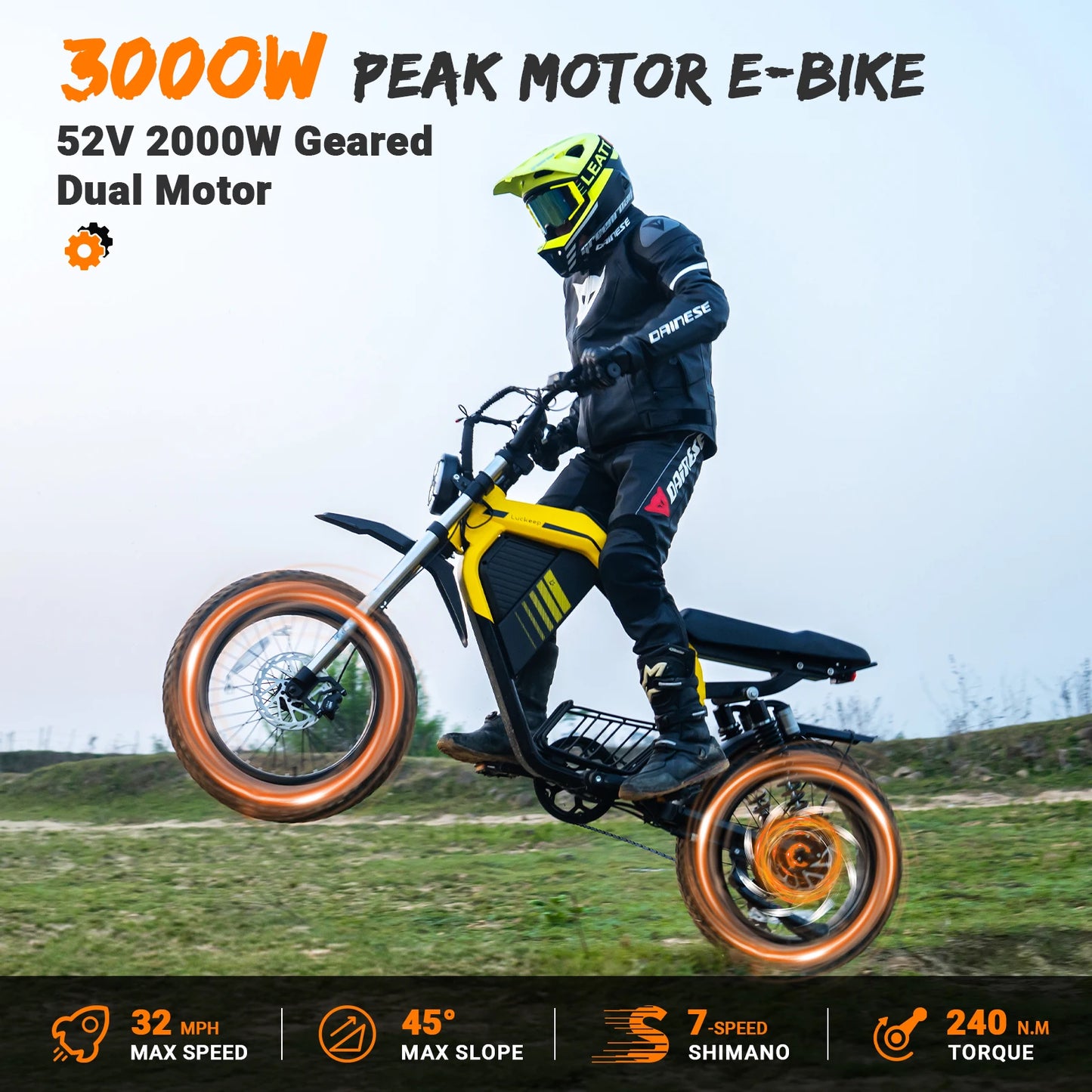 Luckeep M5 Ultra Electric Bike for Adults/Teen, 3000W Peak Dual Motor, 52V 40Ah Dual Battery,160 Miles 32MPH