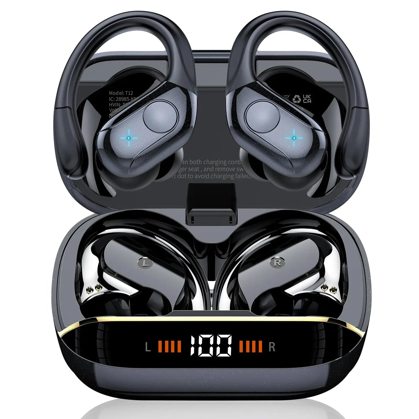 Bluetooth 5.4 Wireless Earbuds, 75H Playtime, IP7 Waterproof Sport Earphones w/Dual LED Display, ENC Mic, Touch Control.