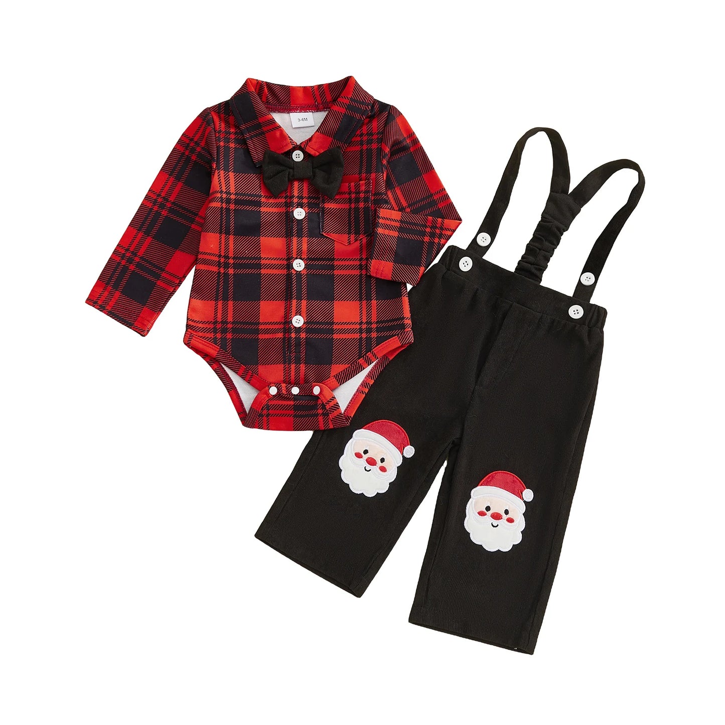 Baby Boy Clothing Cute Christmas Long Sleeve Plaid Romper with Embroidery Overalls Clothes Set 2Pcs Outfits