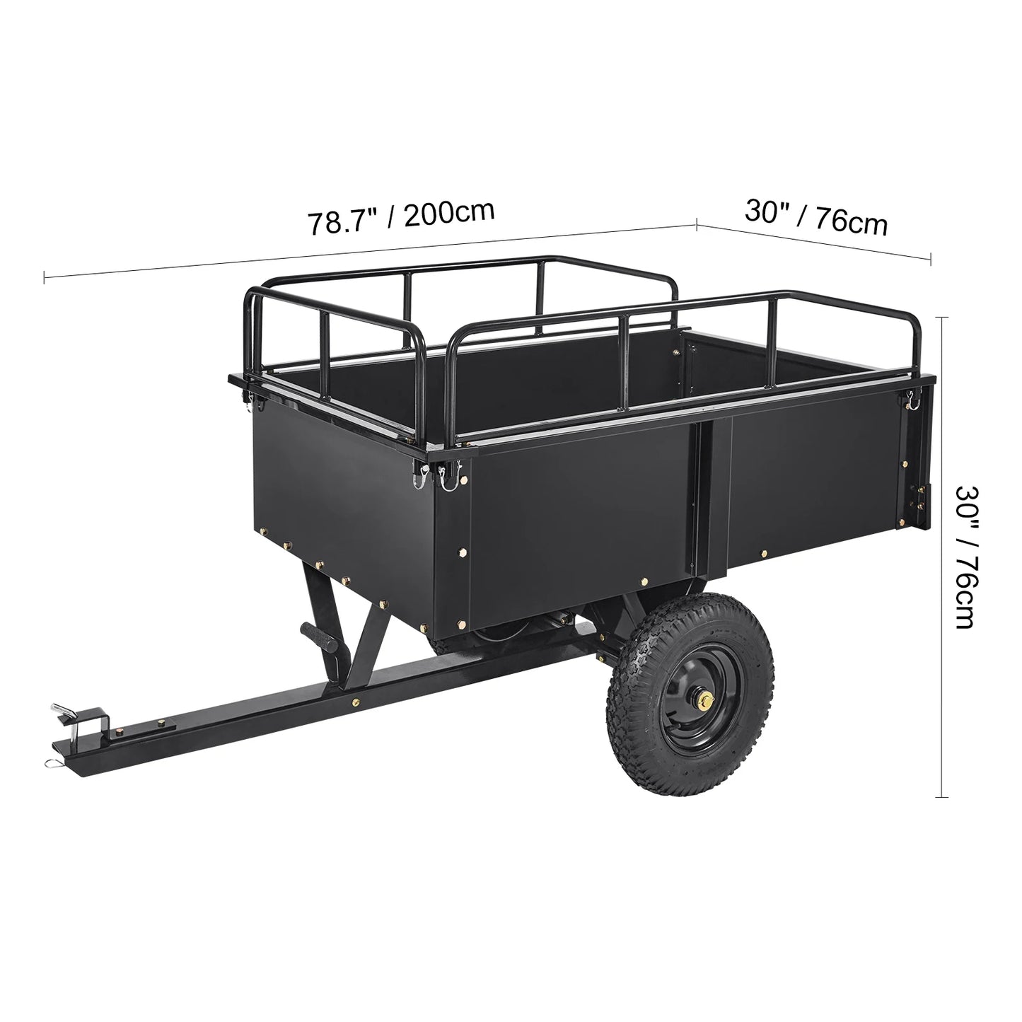 Heavy Duty Steel ATV Dump Trailer Tow Behind Dump Cart Garden Trailer with Removable Sides and Tires for Mowers Tractor