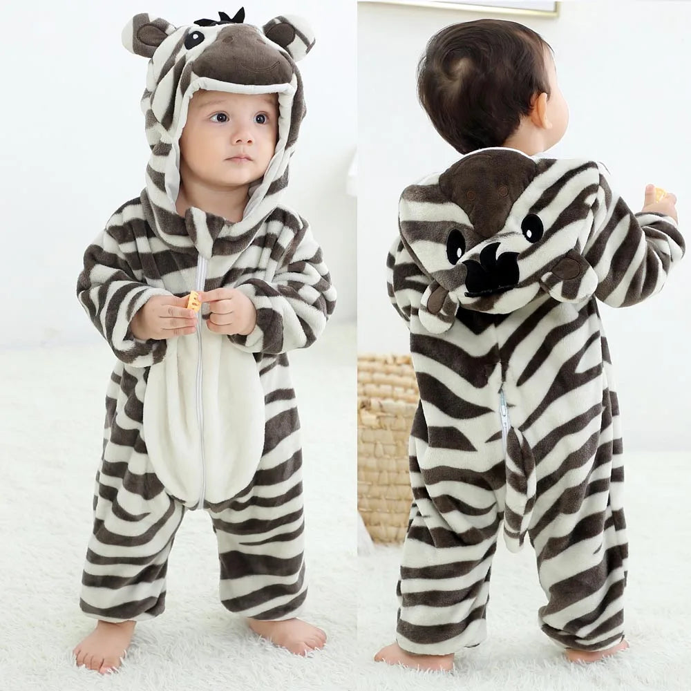 Pajama Toddler Winter Cartoon Jumpsuit Boys Girls Plush Flannel Overalls Kids Bear Lion Penguin Dino Costumes