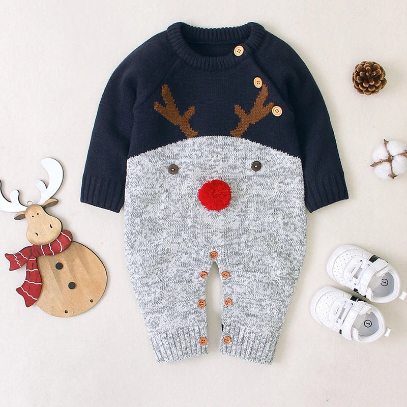 Baby Romper Clothes Winter Red Cartoon Milu Deer Knitted Newborn Infant Boy Girl Long Sleeve Jumpsuits Infant Christmas Outfits