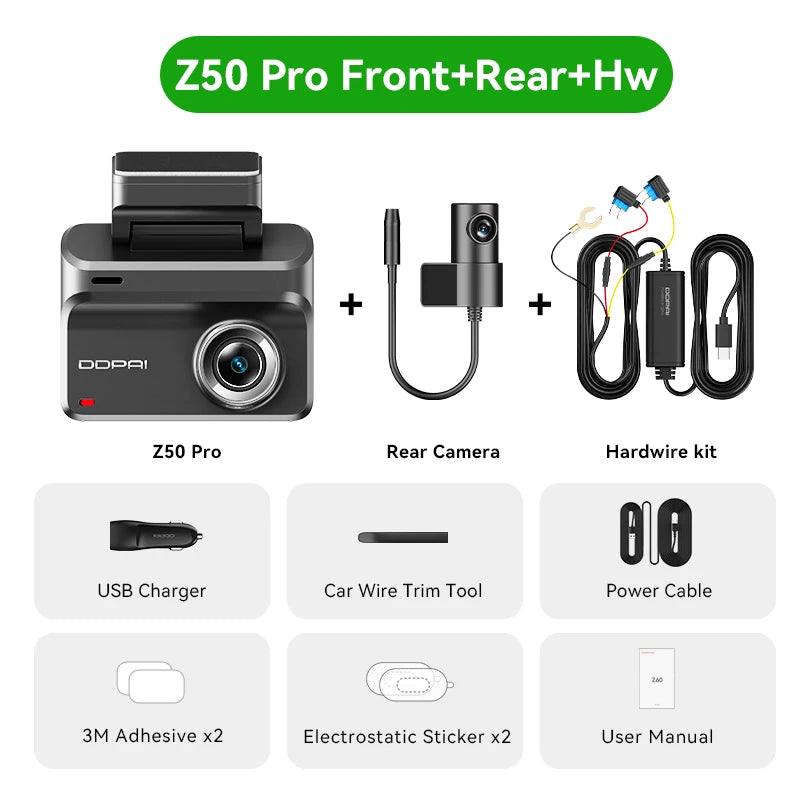 DDPAI 4K Dash Cam Z50 Pro 5GHz Wi-Fi GPS ADAS Night Vision 4G Connectivity Car DVR 24H Parking Support Front and Rear Cam