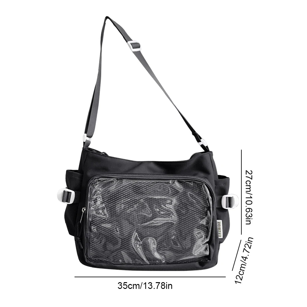 Women's Shoulder Purse with Clear Window Cartoon Book Bag Multi-pockets Simple Tote Bag Trendy Outdoor Bag