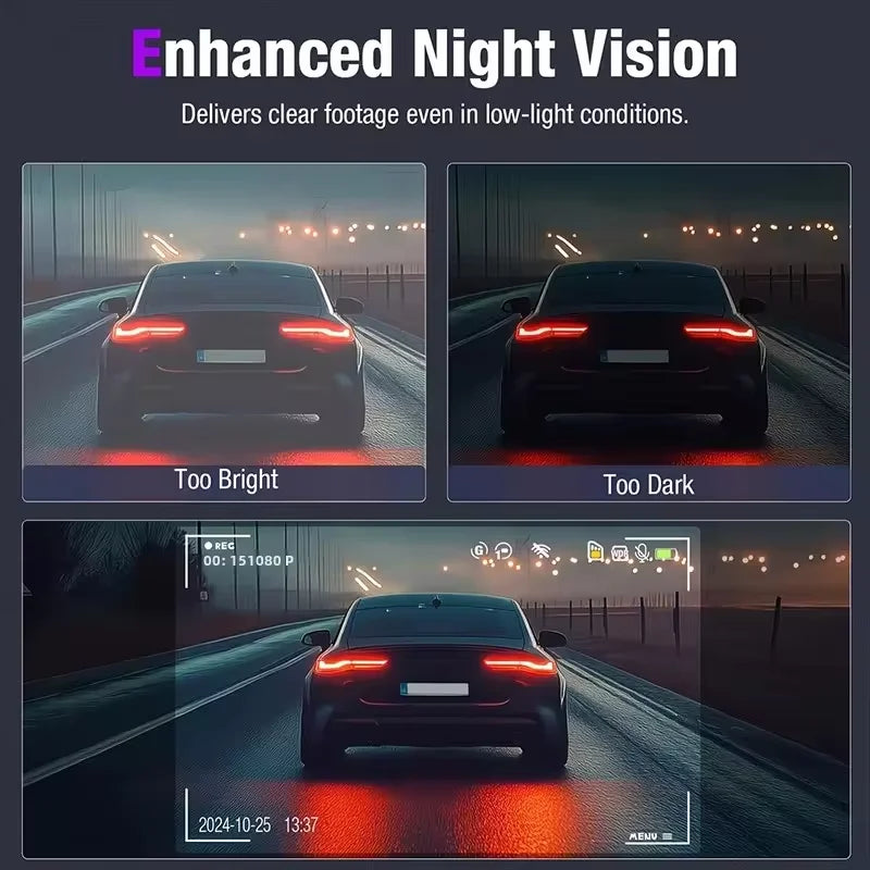 Car DVR 3Channel Dash Cam for Car 4K Video Recorder WIFI APP Dashcam Front and Rear View Camera Night Vision Car Accessories