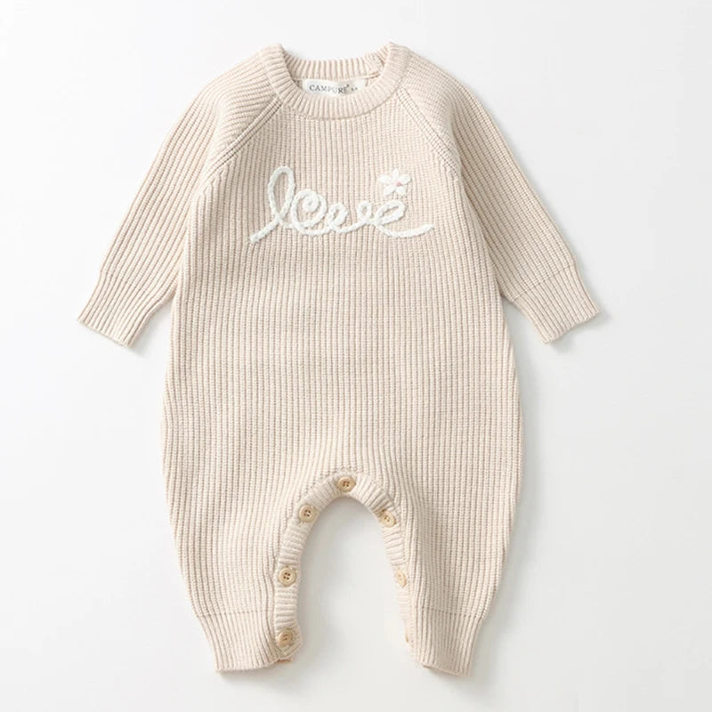 0-24M Warm Baby Clothing Knit Romper Newborn Romper Infant Toddler Boy Girl Long Sleeve Jumpsuit Embroidery Fall Spring Outfits
