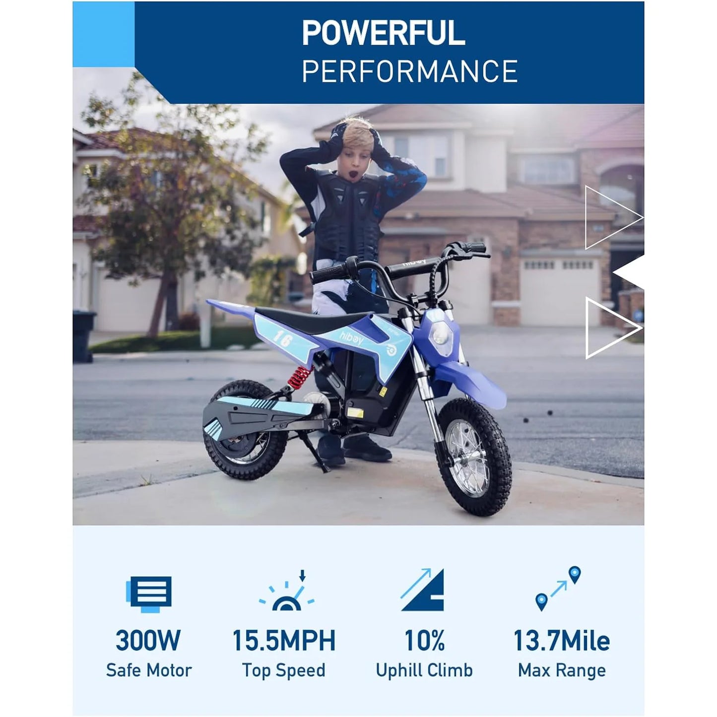 Hiboy 36 V & 300 W Electric Motorcycle - Up to 15.5 MPH & 13.7 Miles Long-Range, 3-Speed Modes Electric Dirt Bike for Kids Ages 3-10