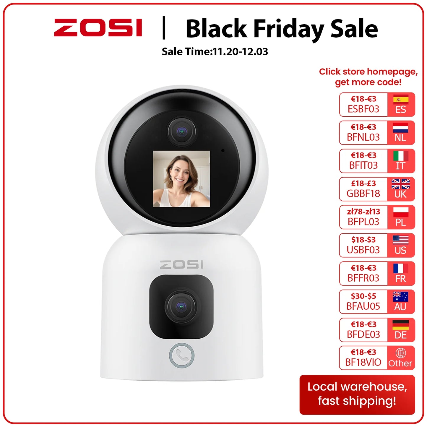 ZOSI 360° Smart Home Security Camera PTZ Auto Tracking Baby Monitor AI Panoramic HD Night Vision Indoor WiFi Surveillance Camera