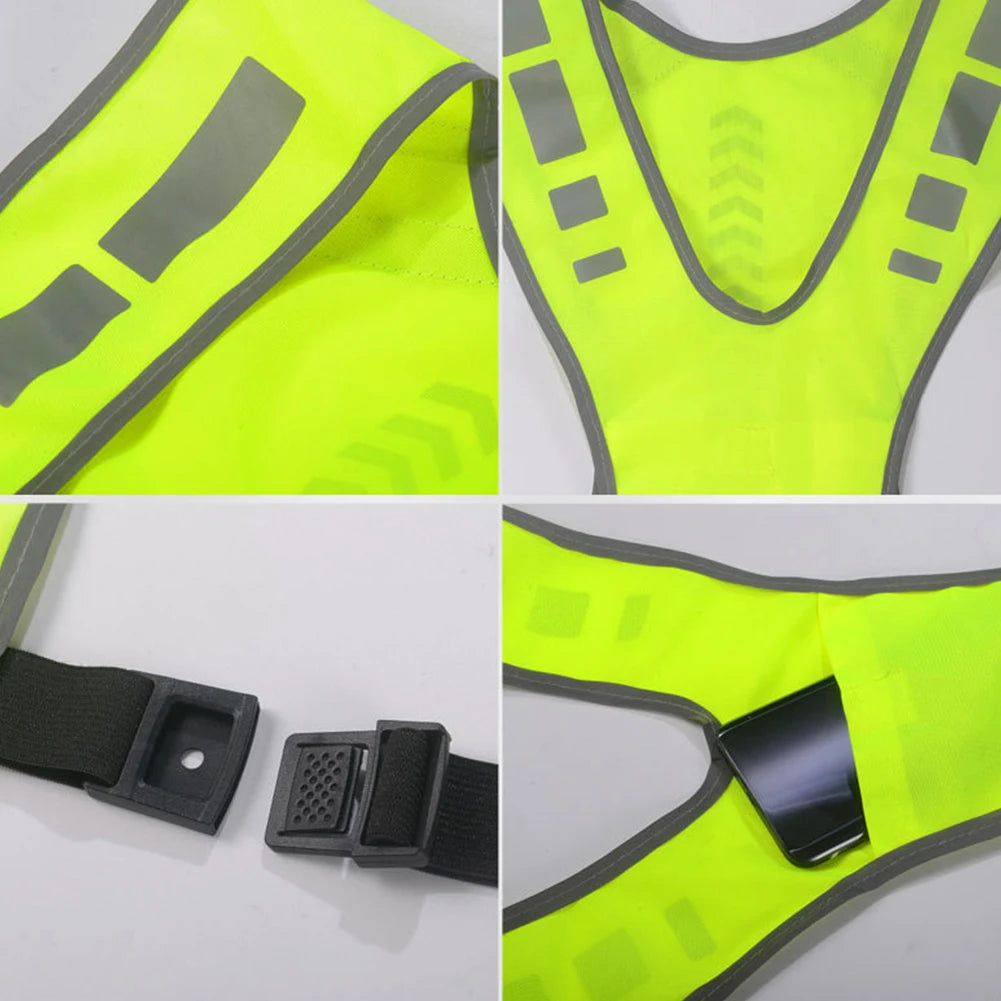 Motorcycle Safety Jacket Breathable High Visibility Running Vest Adjustable Fluorescent Mesh Vest for Outdoor Night Riding