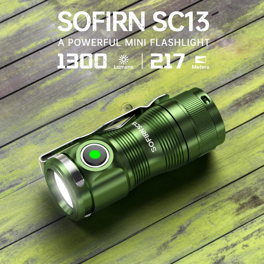 Sofirn Mini SC13 SST40 LED 1300lm Tactical 18350 Rechargeable Flashlight 6000K Keychain Light with Magnetic