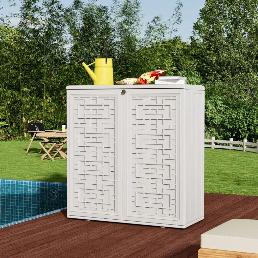 HDPE Outdoor Storage Shed for Garden with Horizontal Resin Design All-Weather Durable Plastic Storage Cabinet with One Shelf Id