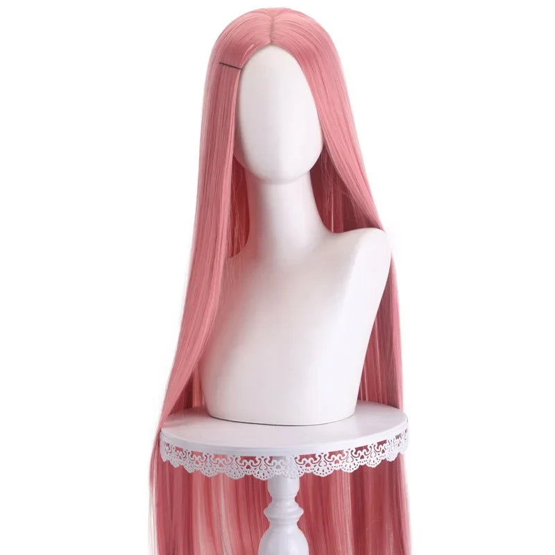 Long Straight Cosplay Wig 100 cm Center Parting Central Split Blond Pink Red Purple Heat Resistant Synthetic Hair Wigs