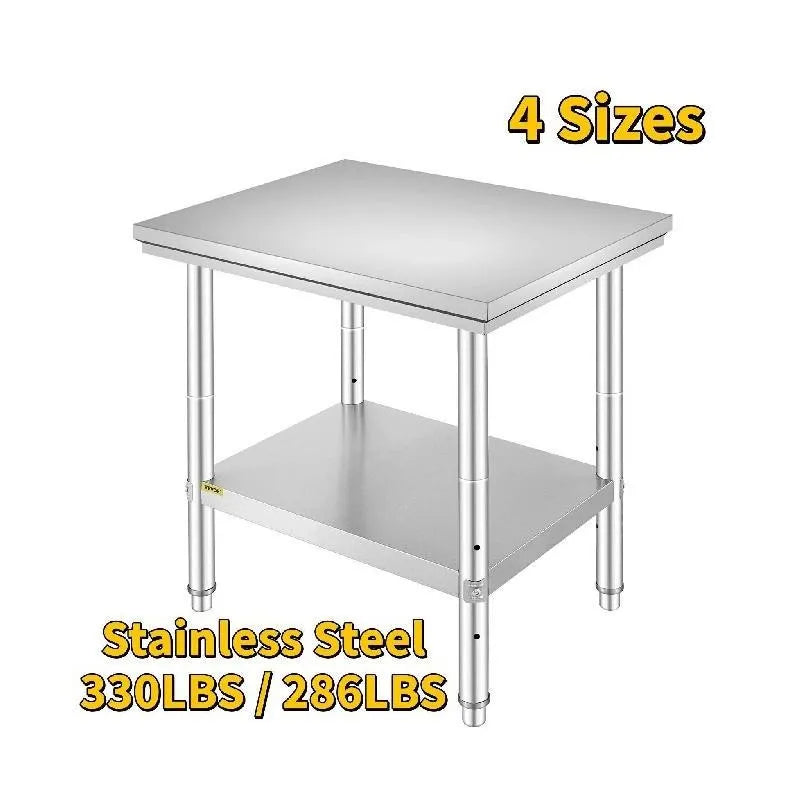 Stainless Steel Kitchen Work Bench Commercial Catering Table Worktable w/ Under-shelf 330 LBS 286 LBS for Restaurant Garage
