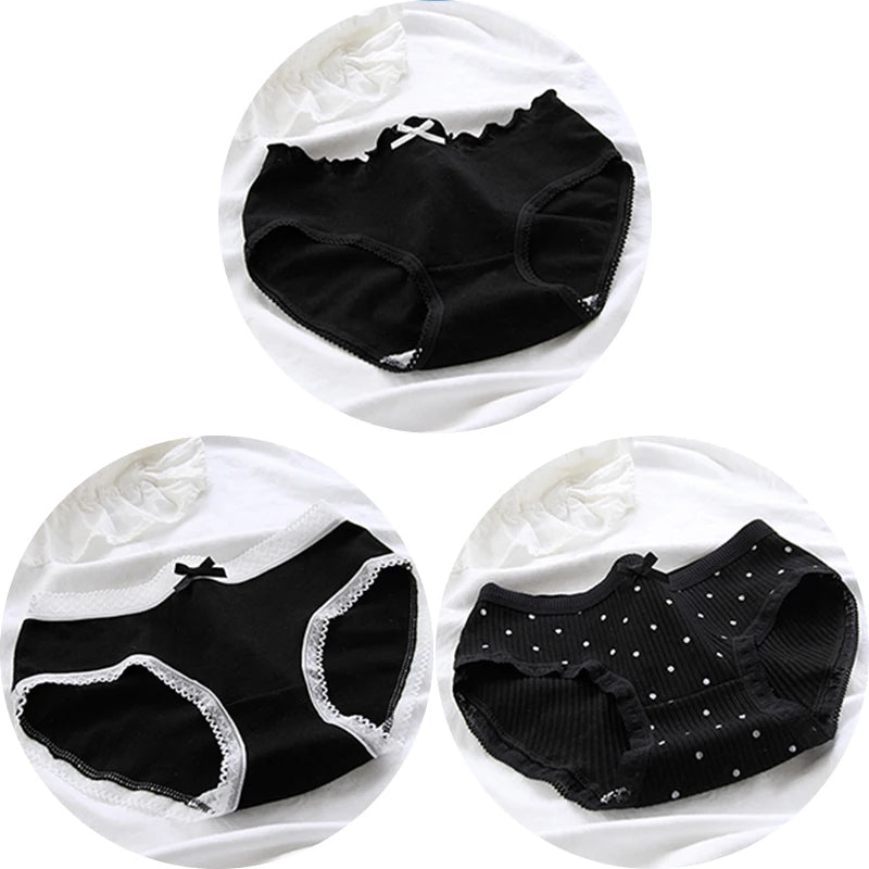 3Pcs/set Women Sexy Cotton Panties Underwear Seamless Soft Briefs Skin-Friendly Female Lingerie Mid-waist Black Underpants