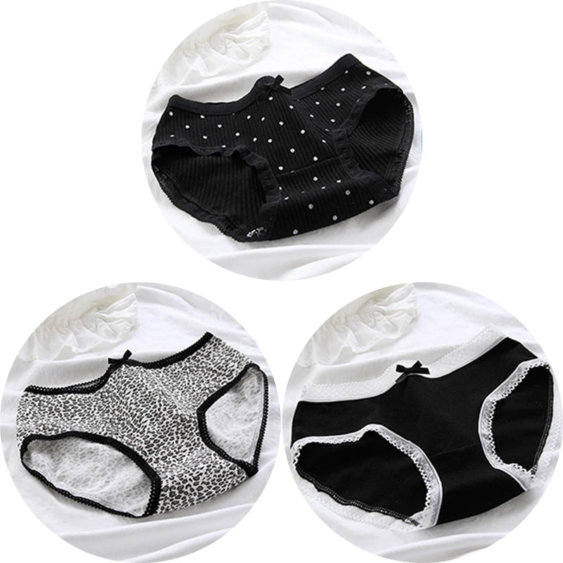 3Pcs/set Women Sexy Cotton Panties Underwear Seamless Soft Briefs Skin-Friendly Female Lingerie Mid-waist Black Underpants