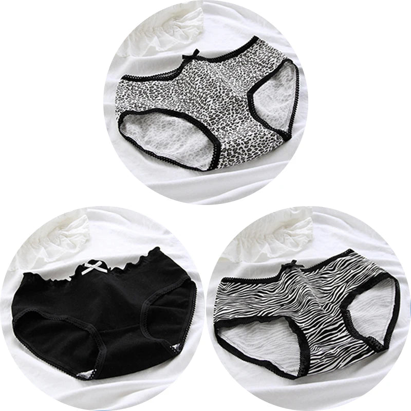 3Pcs/set Women Sexy Cotton Panties Underwear Seamless Soft Briefs Skin-Friendly Female Lingerie Mid-waist Black Underpants