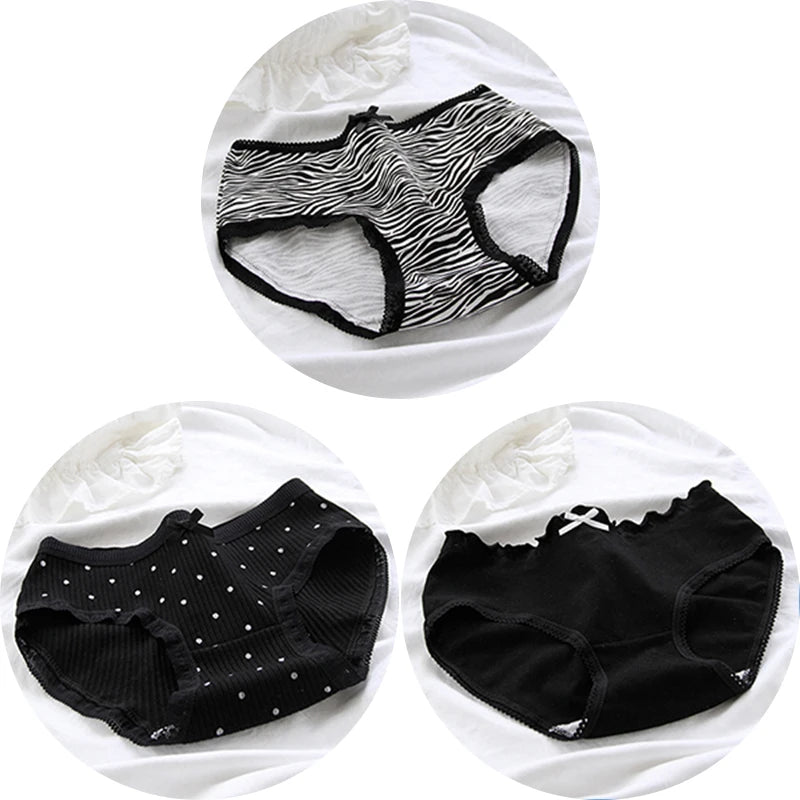 3Pcs/set Women Sexy Cotton Panties Underwear Seamless Soft Briefs Skin-Friendly Female Lingerie Mid-waist Black Underpants