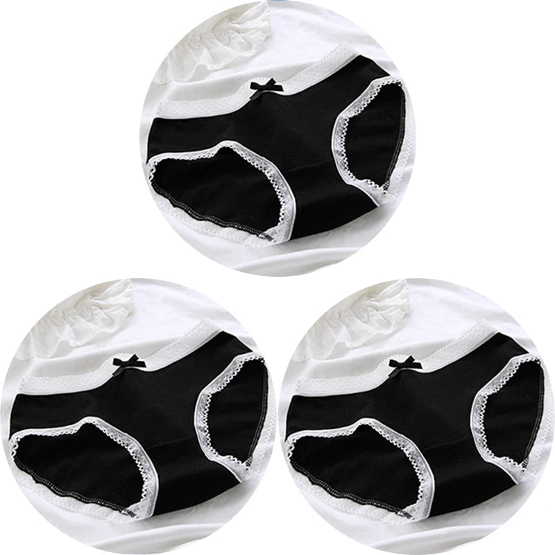 3Pcs/set Women Sexy Cotton Panties Underwear Seamless Soft Briefs Skin-Friendly Female Lingerie Mid-waist Black Underpants